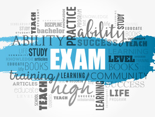 EXAM word cloud collage, education concept background