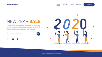 New year sale header banner for website, social media, or internet ads. Promotion sale for celebrate new year 2020. Vector illustration