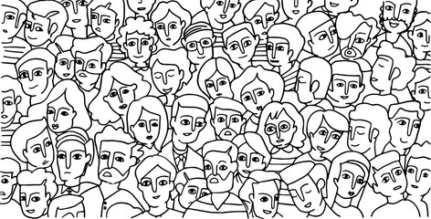 faces of people -seamless pattern of hand drawn faces of various ethnicities
