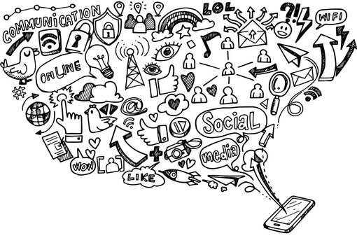 Social media vector doodles,Hand drawn vector illustration set