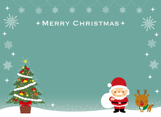 クリスマス　かわいいサンタとトナカイのフレーム