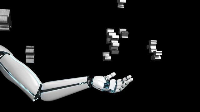 4k Video Animation Humanoid Robot Hand Gear Wheel Puzzle
