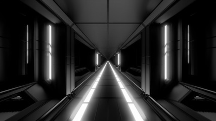 futuristic scifi fantasy space hangar tunnel corridor with hot metal 3d illustration wallpaper background