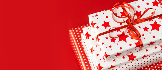 Gift on a bright red background