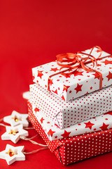 Gift on a bright red background