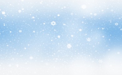 Blue abstract texture background with white light, Christmas illustration white snowflakes blurred