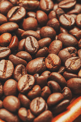 Roasted coffee beans, can be used as background. Soft contrast.