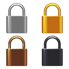 Naklejka premium Metal lock 3d realistic security safeguard decoration object isolated on white set vector illustration