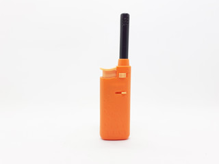 Orange Color Automatic Lighter for Kitchen Utensils and Birthday Candles in White Isolated Background