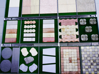 some concrete colored paving slabs different concrete blocks ways colors placing for laying tracks street square garden