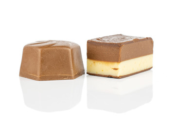 Group of two whole delicious chocolate praline isolated on white background