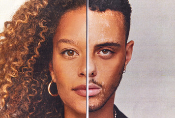 Gender Identity Concept With Composite Image Made From Halved Male And Female Facial Features - Powered by Adobe