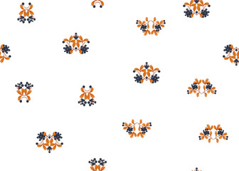 Seamless pattern with autumn leaves and berries In art nouveau style, vintage, old, retro style. Isolated on white background.