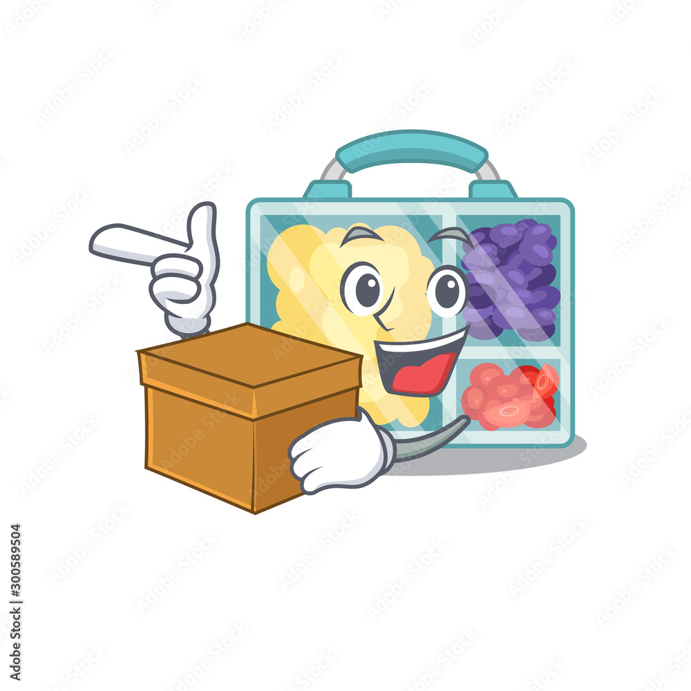 Poster lunch box isolated with the mascot with bring box