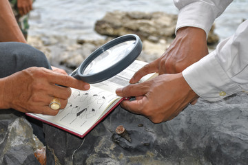 Archaeologists are using tools and equipment to explore fossils found in sedimentary rocks