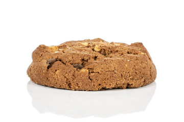 One whole sweet brown cookie isolated on white background