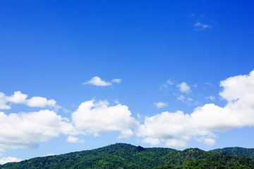 The blue sky is full of beautiful white clouds.