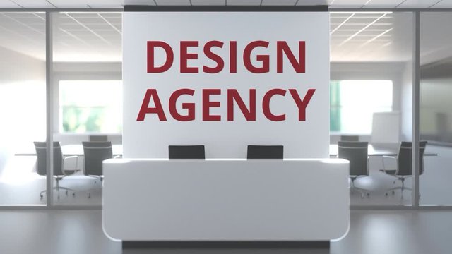 Modern office with meeting room and reception desk af a design agency, conceptual 3D animation