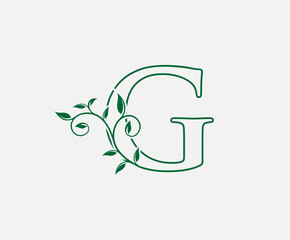 Nature letter G leaf icon logo design concept, floral logo icon design. hand drawn floral with letter.