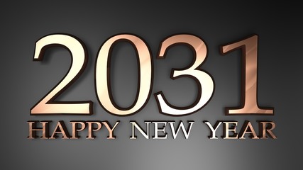 2031 Happy New Year copper write on black background - 3D rendering illustration