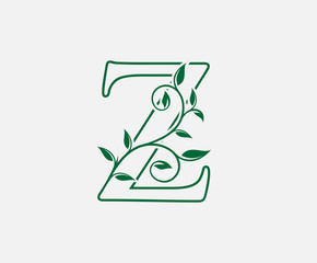 Nature letter Z leaf icon logo design concept, floral logo icon design. hand drawn floral with letter.