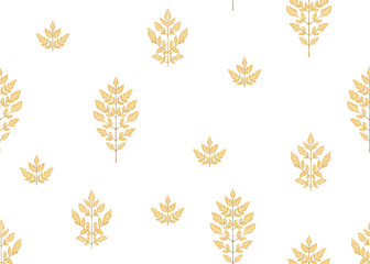 Seamless pattern with autumn leaves In art nouveau style, vintage, old, retro style. Outline hand drawing vector illustration.