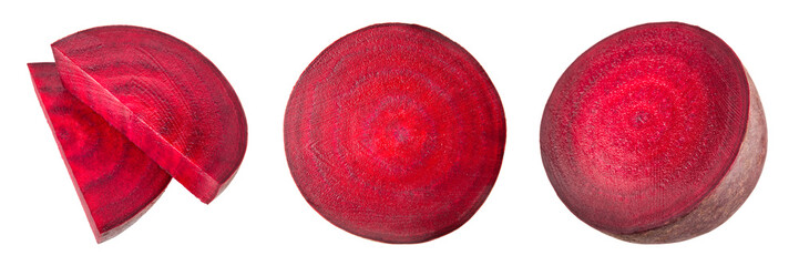 Beet isolate. Beetroot on white. Beet slice isolated. Beet root set.