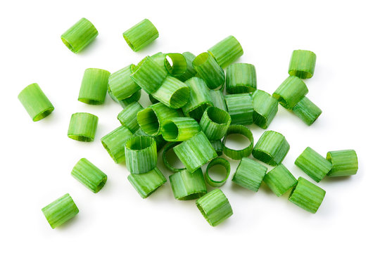 Green Onion Isolated. Heap Of Cut Chives. Top View.