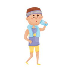 Little Boy Character Drinking Water From Glass Vector Illustration