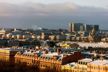View of rooftops St. Petersburg at beginning of winter