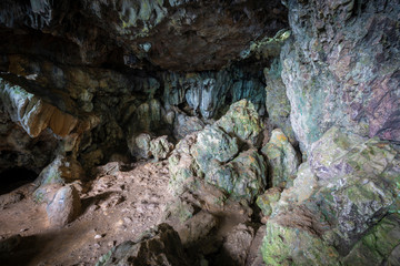 Interior of Mawsmai cave full of  stalactites and stalagmites, Meghalaya, India