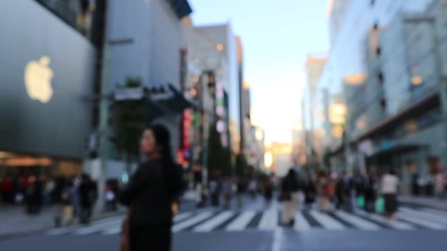 Blurred View of Ginza Street and Pedestrian