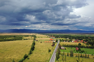 Aerial view of country landscape in the summer.
