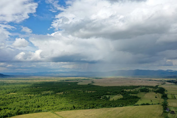 Aerial view of country landscape in the summer.