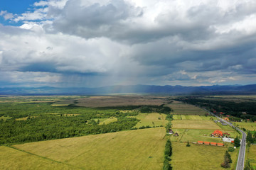 Aerial view of country landscape in the summer.