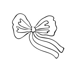 Continuous art line drawing of decorative ribbon bow. Icon Bow, ribbon, decoration. Christmas decoration Bow-knot. Continuous line drawing. Vector illustration. Black and white drawn line.