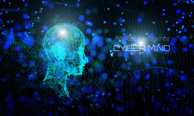 Obraz na płótnie Canvas Data technology abstract futuristic illustration . Artificial intelligence concept. Ai digital brain. Abstract digital human face. Human head in robot digital computer interpretation. 