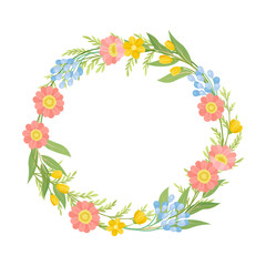 Various Wildflowers Twisted in Circle Flame Vector Illustration
