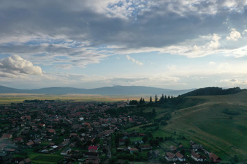 Aerial view of country landscape in the summer.