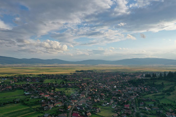 Aerial view of country landscape in the summer.