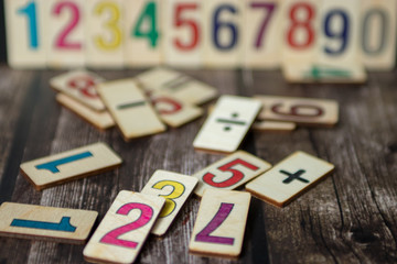 color numbers on wooden background