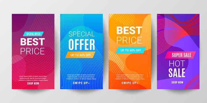 Set of story template collection with wave liquid gradient splashes