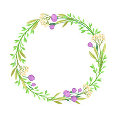Fototapeta premium Wildflowers Vector Border. Colorful Decorated Wreath Element