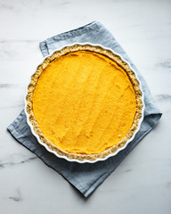 freshly baked vegan gluten free pumpkin pie, just in time for your autumn or Thanksgiving season celebration