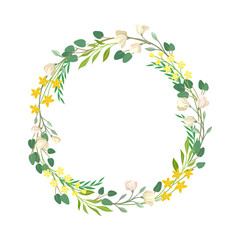 Botanical Vector Border. Colorful Decorated Wreath Element