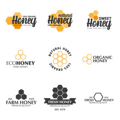 Set of Fresh Organic Honey logos and icons with honeycombs.