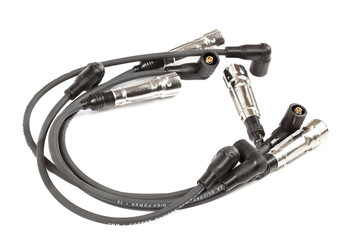 High voltage car wires isolated on a white background