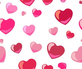 Seamless pattern with red hand drawn hearts on a white background. Hand drawing doodle seamless pattern with hearts and stars. Valentine's day design elements. Red and black.