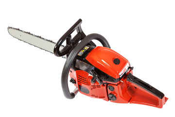 Naklejka premium Modern chainsaw isolated on a white background