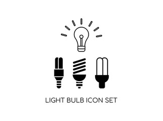 Set of Bulb Electricity Monochrome Icon Set. Consist of Four Energy Saver Black Icon Image. Vector Illustration.